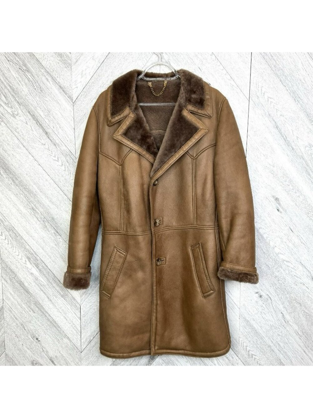 Vintage Wolff Sheepskin Shearling Jacket Coat Mens Small Brown Western Ranch